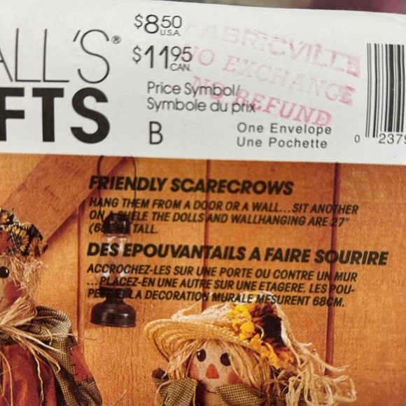 4/$50 McCall 6665 Friendly Scarecrow Costume decor sew patterns 🪡 - Picture 5 of 7